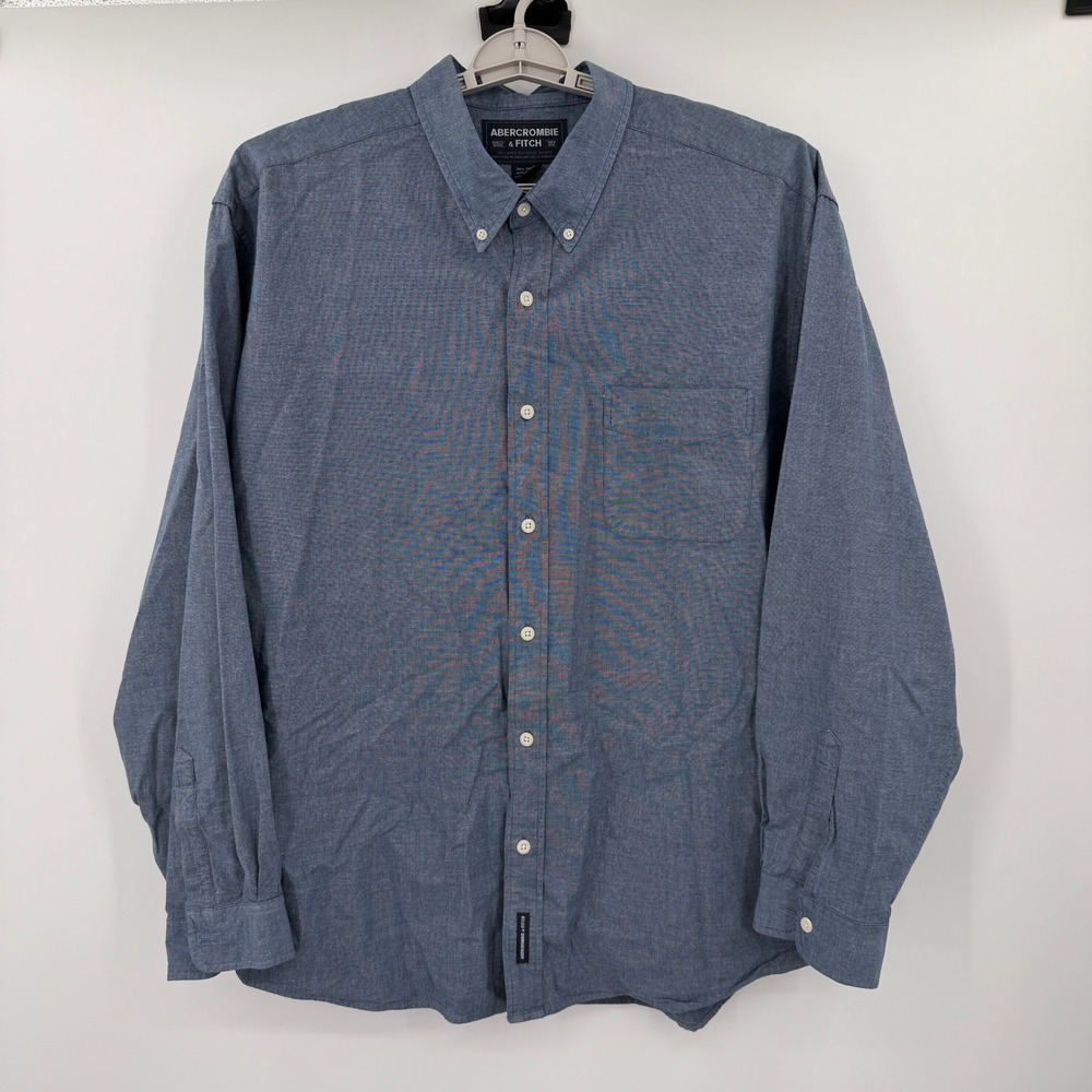 Abercrombie & Fitch Mens XL Blue Button‎ Down Shirt Long Sleeve Cotton Y2K